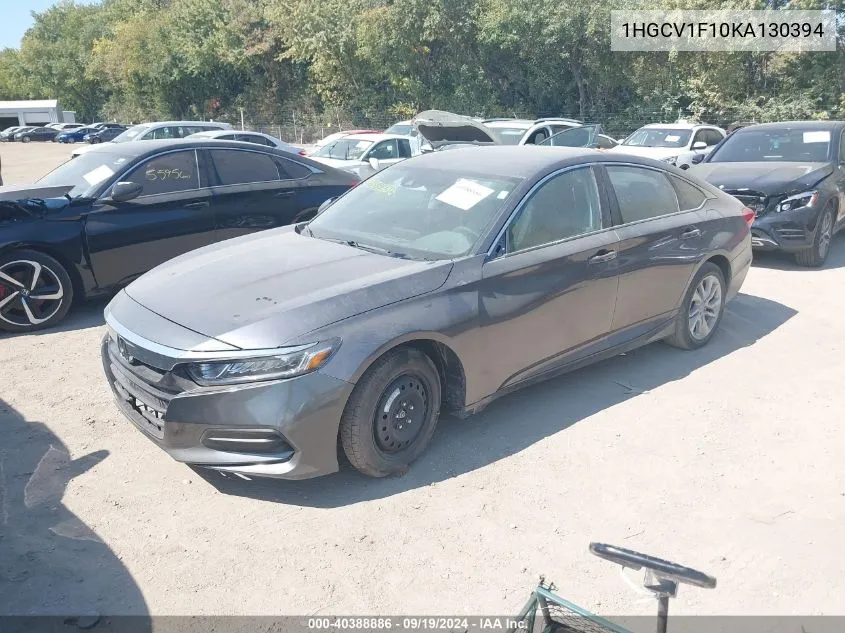 2019 Honda Accord Lx VIN: 1HGCV1F10KA130394 Lot: 40388886