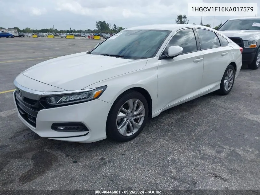 2019 Honda Accord Lx VIN: 1HGCV1F16KA017579 Lot: 40446081