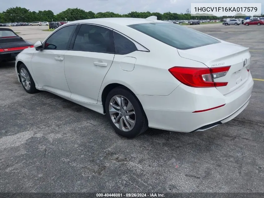 2019 Honda Accord Lx VIN: 1HGCV1F16KA017579 Lot: 40446081