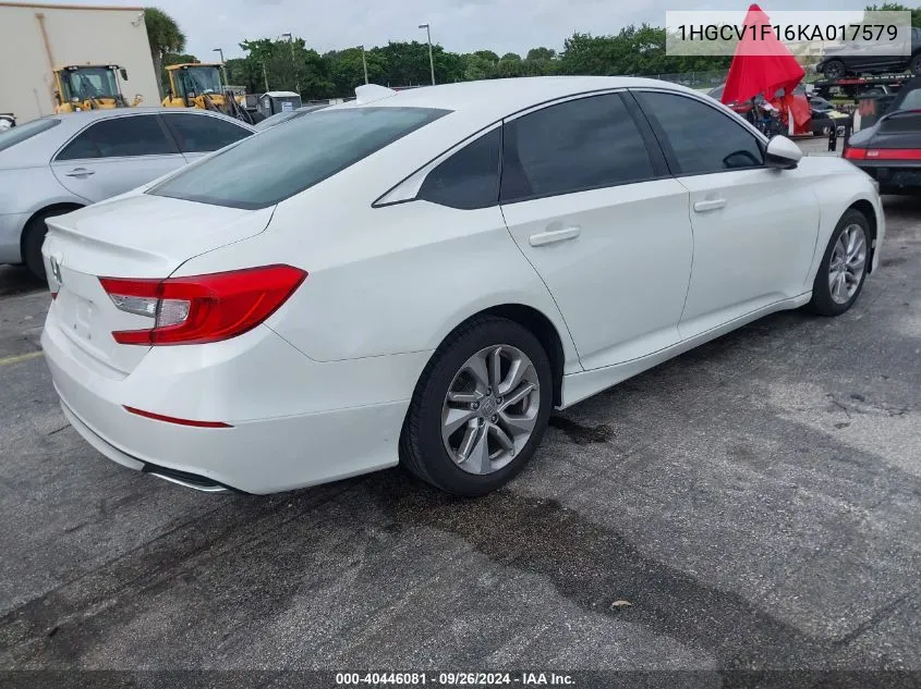 2019 Honda Accord Lx VIN: 1HGCV1F16KA017579 Lot: 40446081