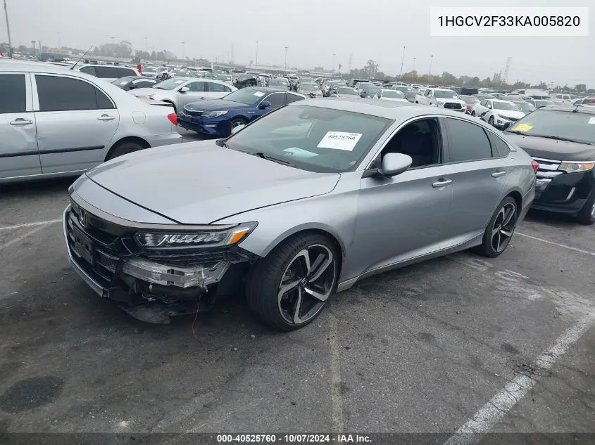 1HGCV2F33KA005820 2019 Honda Accord Sport 2.0T