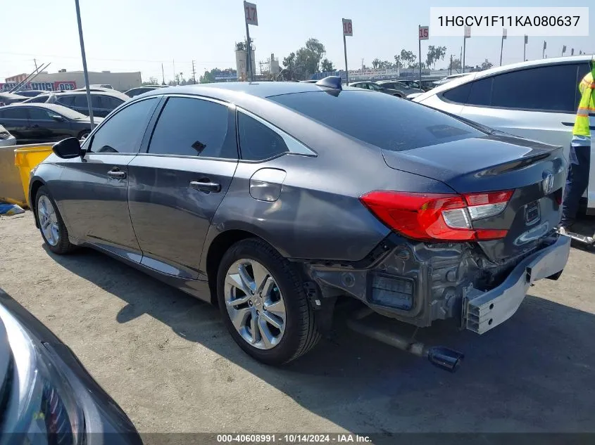 2019 Honda Accord Lx VIN: 1HGCV1F11KA080637 Lot: 40608991