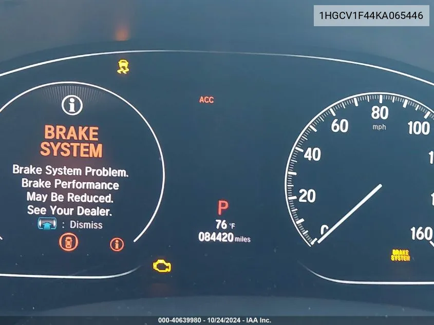 1HGCV1F44KA065446 2019 Honda Accord Ex