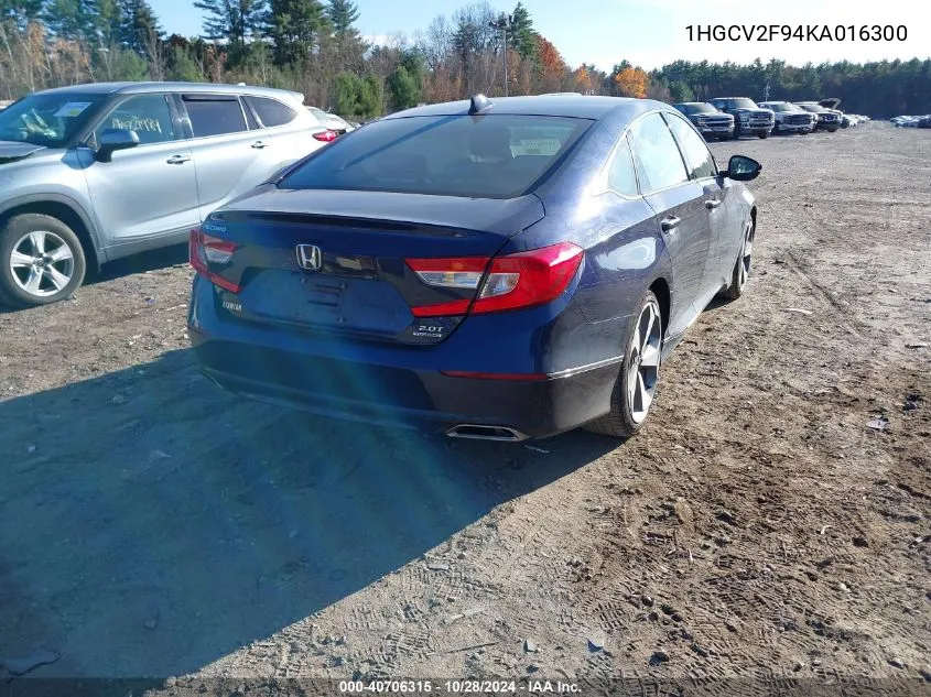 2019 Honda Accord Touring 2.0T VIN: 1HGCV2F94KA016300 Lot: 40706315