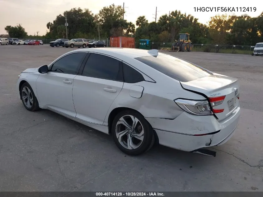 2019 Honda Accord Ex-L VIN: 1HGCV1F56KA112419 Lot: 40714128