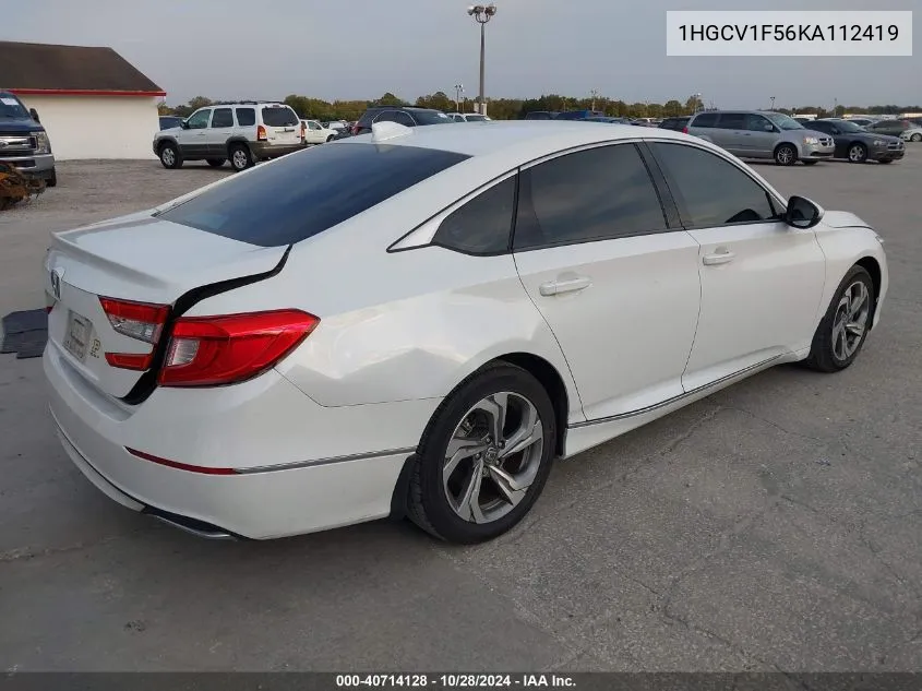 2019 Honda Accord Ex-L VIN: 1HGCV1F56KA112419 Lot: 40714128