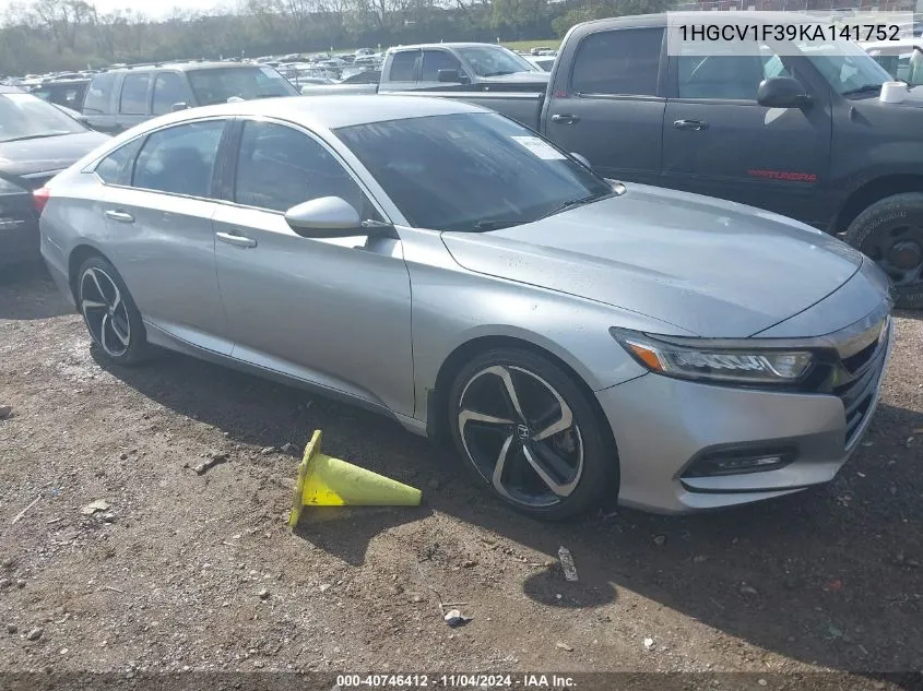 2019 Honda Accord Sport VIN: 1HGCV1F39KA141752 Lot: 40746412