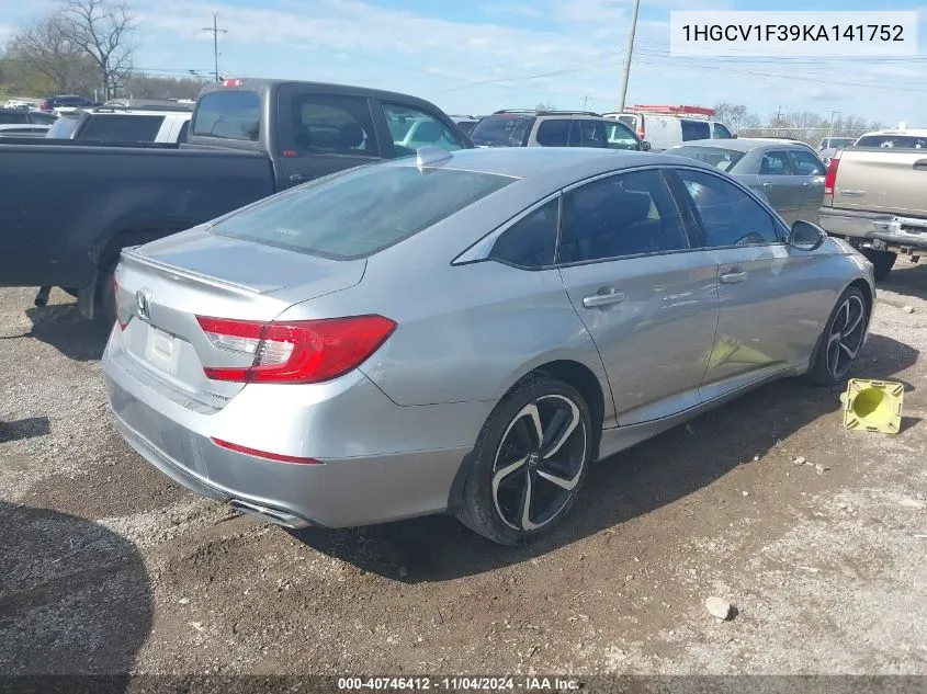 2019 Honda Accord Sport VIN: 1HGCV1F39KA141752 Lot: 40746412