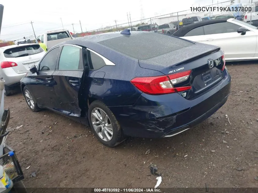 2019 Honda Accord Lx VIN: 1HGCV1F19KA137800 Lot: 40783592