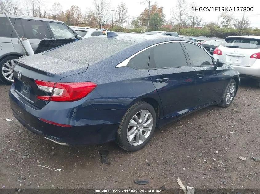 2019 Honda Accord Lx VIN: 1HGCV1F19KA137800 Lot: 40783592