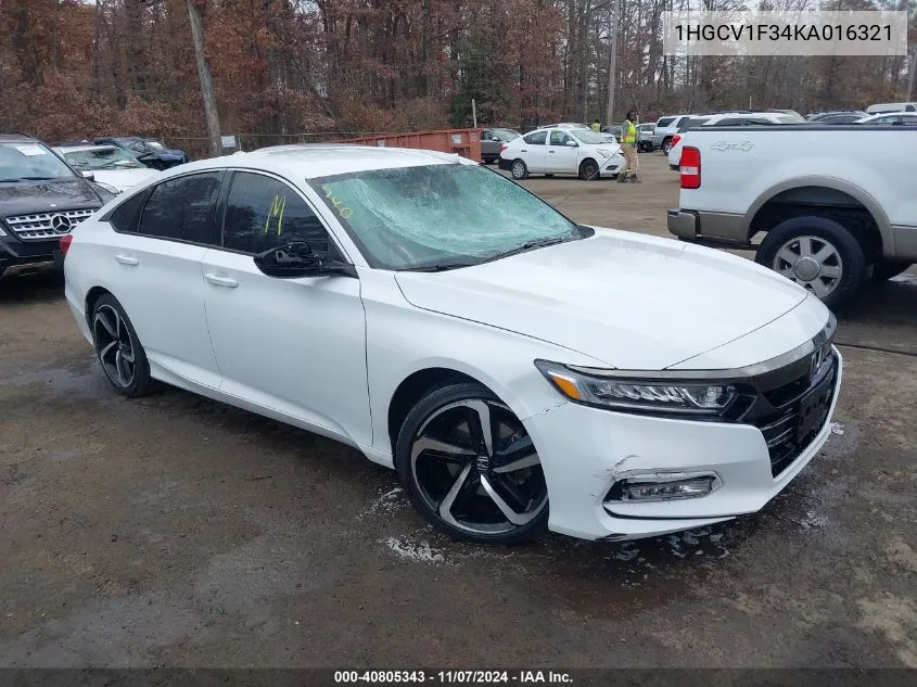 2019 Honda Accord Sport VIN: 1HGCV1F34KA016321 Lot: 40805343