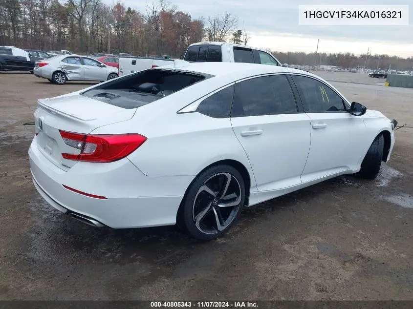 2019 Honda Accord Sport VIN: 1HGCV1F34KA016321 Lot: 40805343