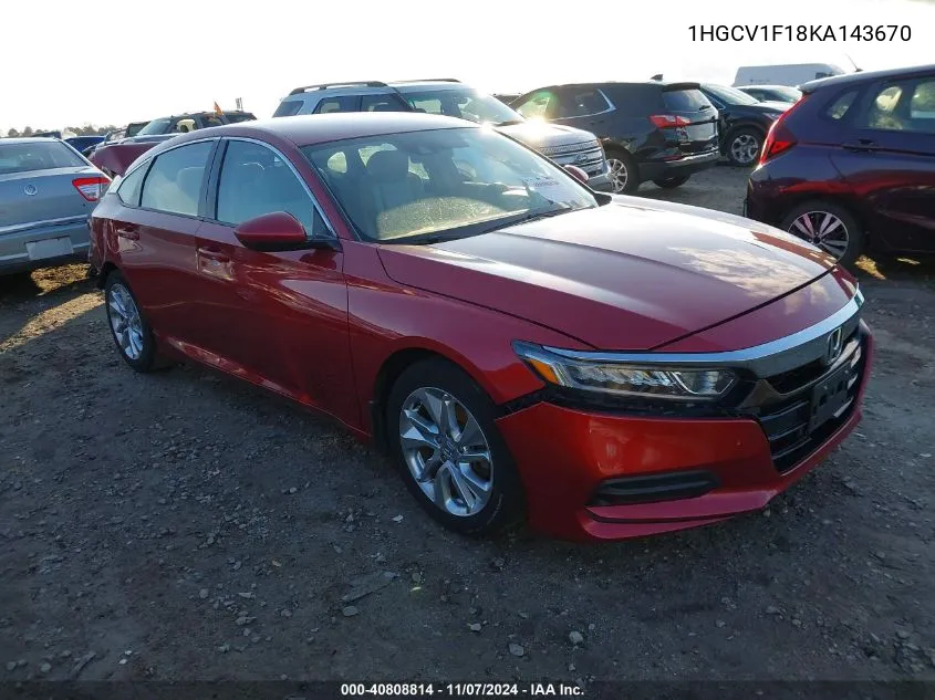 2019 Honda Accord Lx VIN: 1HGCV1F18KA143670 Lot: 40808814