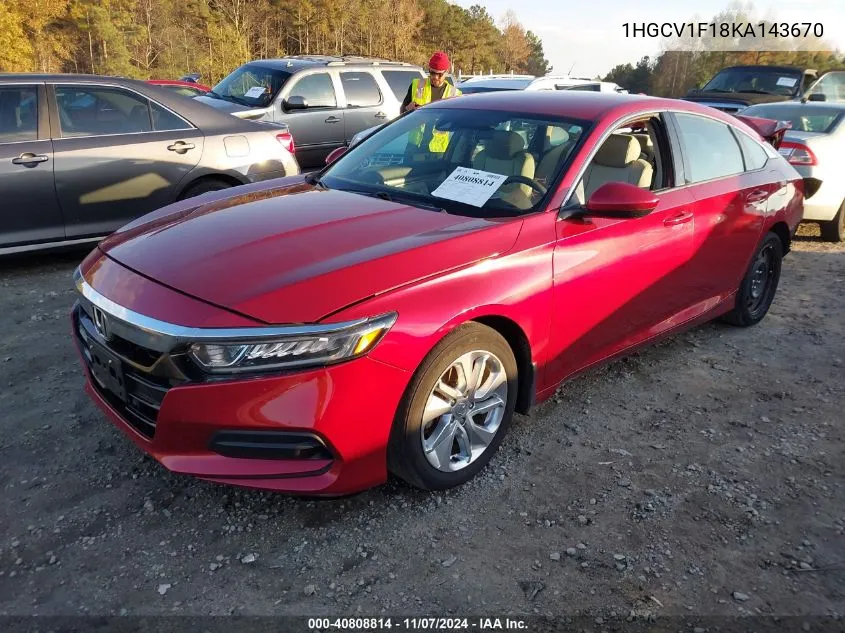 2019 Honda Accord Lx VIN: 1HGCV1F18KA143670 Lot: 40808814