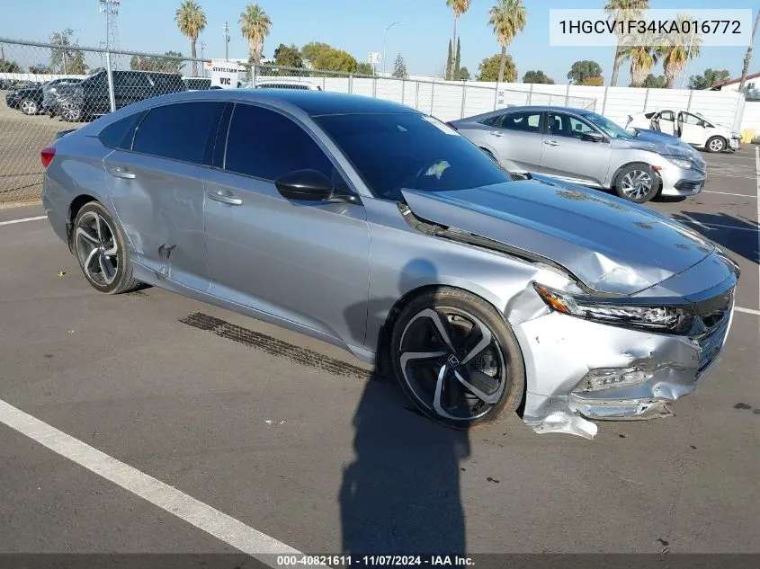 2019 Honda Accord Sport VIN: 1HGCV1F34KA016772 Lot: 40821611