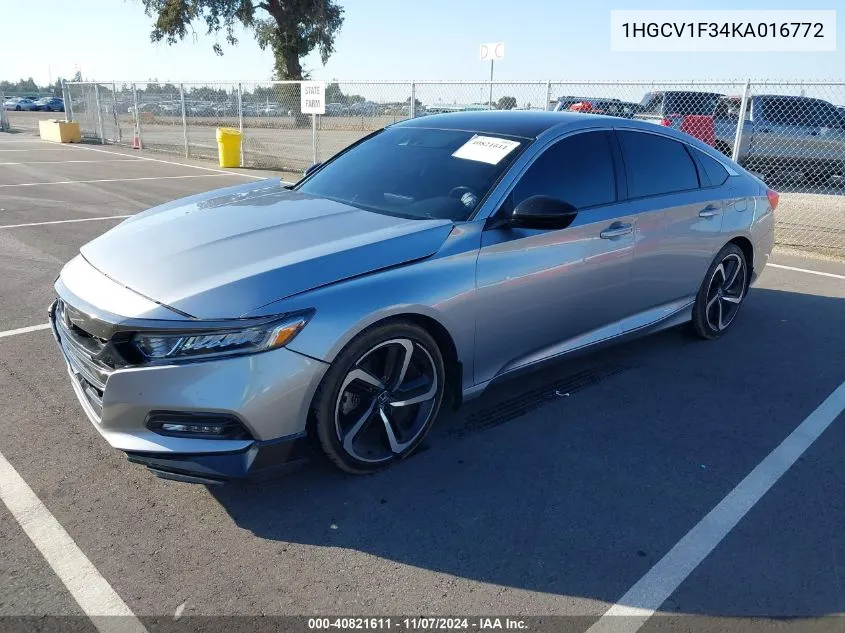 2019 Honda Accord Sport VIN: 1HGCV1F34KA016772 Lot: 40821611