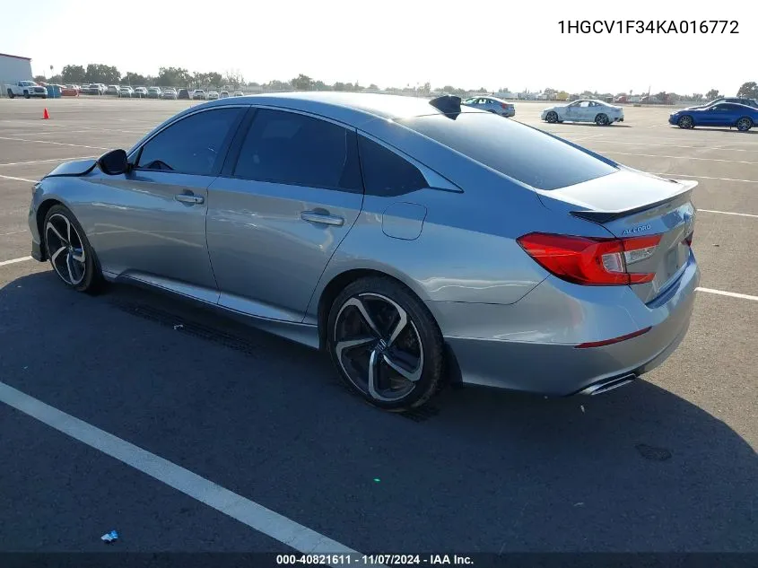 2019 Honda Accord Sport VIN: 1HGCV1F34KA016772 Lot: 40821611