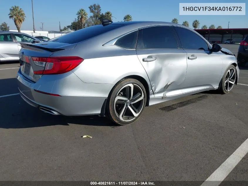 2019 Honda Accord Sport VIN: 1HGCV1F34KA016772 Lot: 40821611