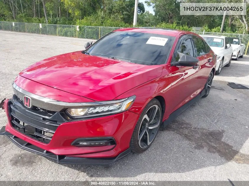 2019 Honda Accord Sport 2.0T VIN: 1HGCV2F37KA004265 Lot: 40822150