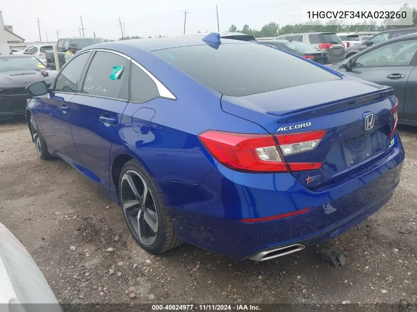 2019 Honda Accord Sport 2.0T VIN: 1HGCV2F34KA023260 Lot: 40824977