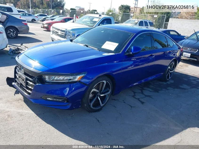 2019 Honda Accord Sport 2.0T VIN: 1HGCV2F37KA026816 Lot: 40839164