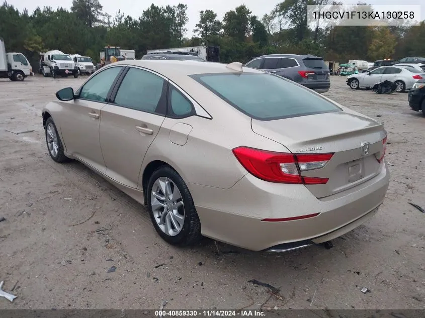 2019 Honda Accord Lx VIN: 1HGCV1F13KA130258 Lot: 40859330