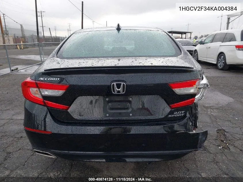 2019 Honda Accord Sport 2.0T VIN: 1HGCV2F34KA004384 Lot: 40874128