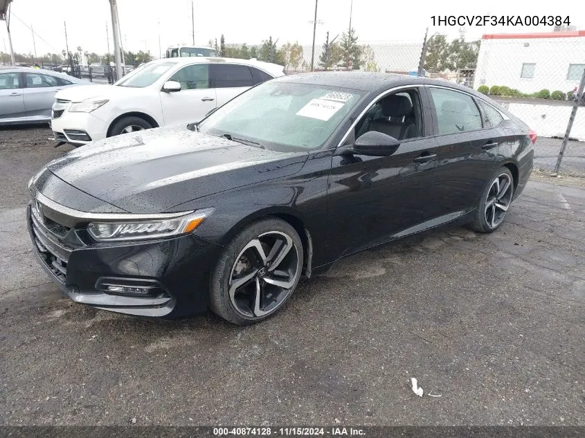 2019 Honda Accord Sport 2.0T VIN: 1HGCV2F34KA004384 Lot: 40874128