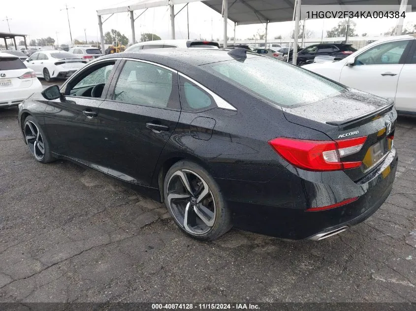 2019 Honda Accord Sport 2.0T VIN: 1HGCV2F34KA004384 Lot: 40874128