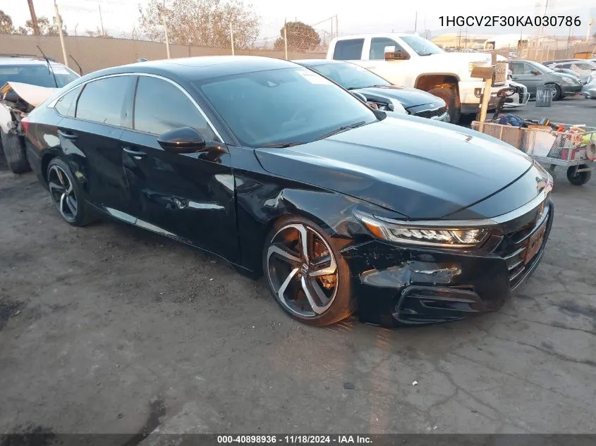 2019 Honda Accord Sport 2.0T VIN: 1HGCV2F30KA030786 Lot: 40898936