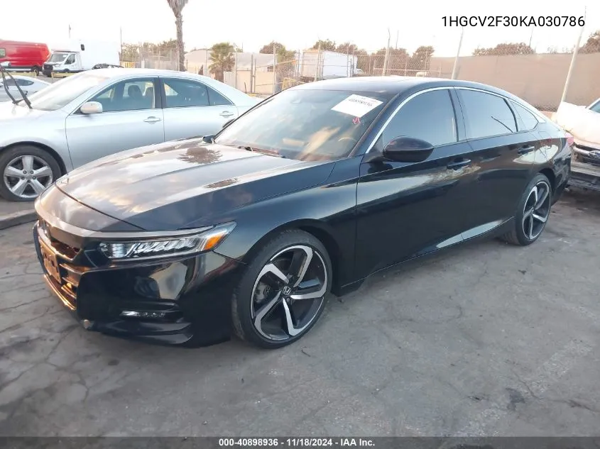 2019 Honda Accord Sport 2.0T VIN: 1HGCV2F30KA030786 Lot: 40898936