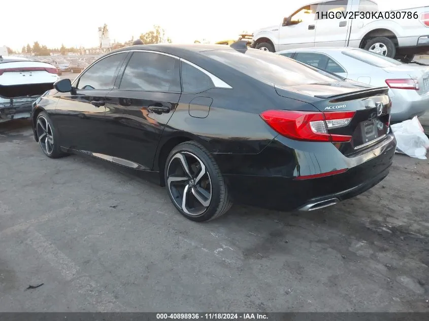 2019 Honda Accord Sport 2.0T VIN: 1HGCV2F30KA030786 Lot: 40898936