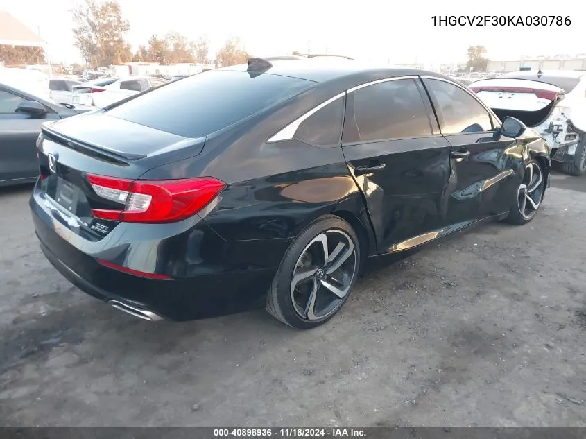 2019 Honda Accord Sport 2.0T VIN: 1HGCV2F30KA030786 Lot: 40898936