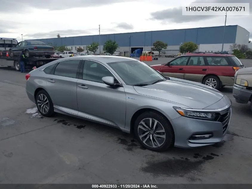 2019 Honda Accord Hybrid Ex VIN: 1HGCV3F42KA007671 Lot: 40922933