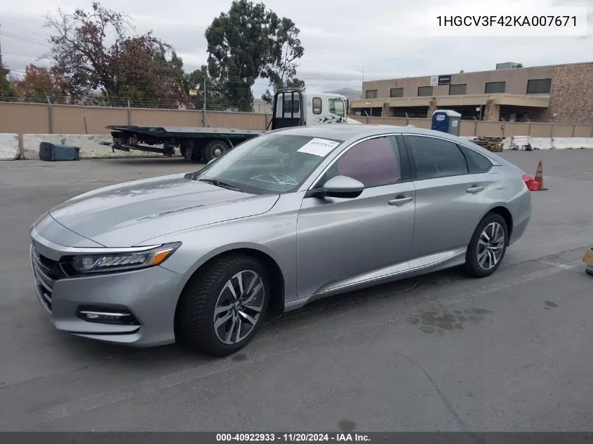 2019 Honda Accord Hybrid Ex VIN: 1HGCV3F42KA007671 Lot: 40922933