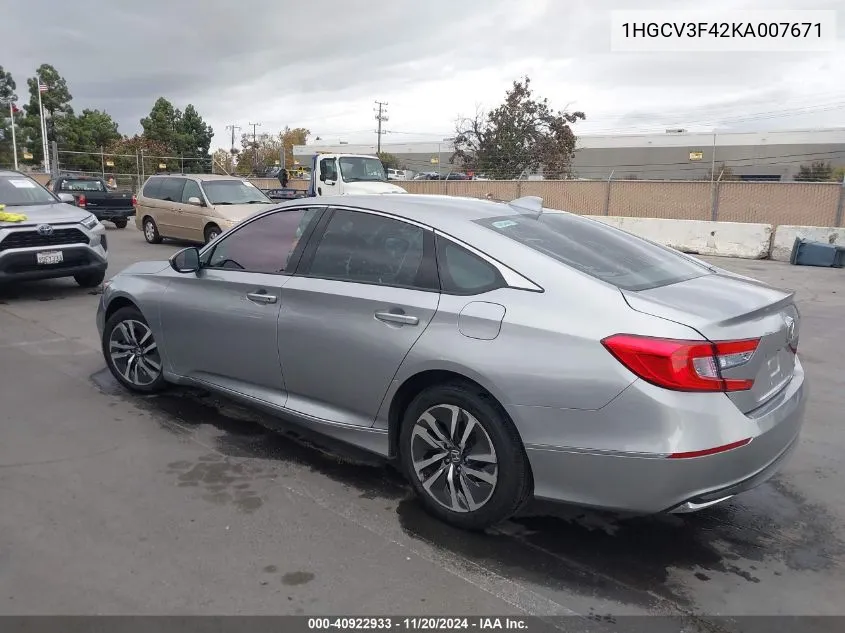 2019 Honda Accord Hybrid Ex VIN: 1HGCV3F42KA007671 Lot: 40922933