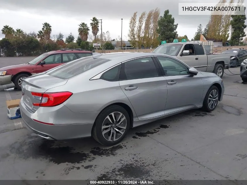 2019 Honda Accord Hybrid Ex VIN: 1HGCV3F42KA007671 Lot: 40922933