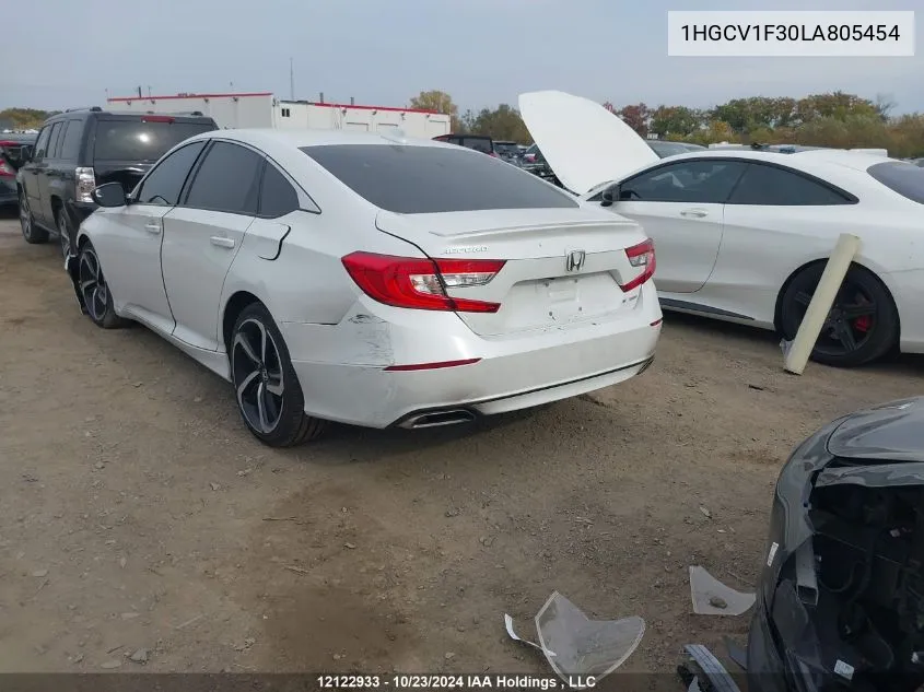 2020 Honda Accord Sedan VIN: 1HGCV1F30LA805454 Lot: 12122933