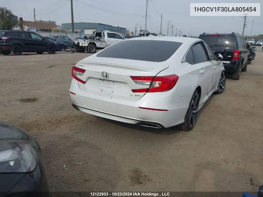 2020 Honda Accord Sedan VIN: 1HGCV1F30LA805454 Lot: 12122933