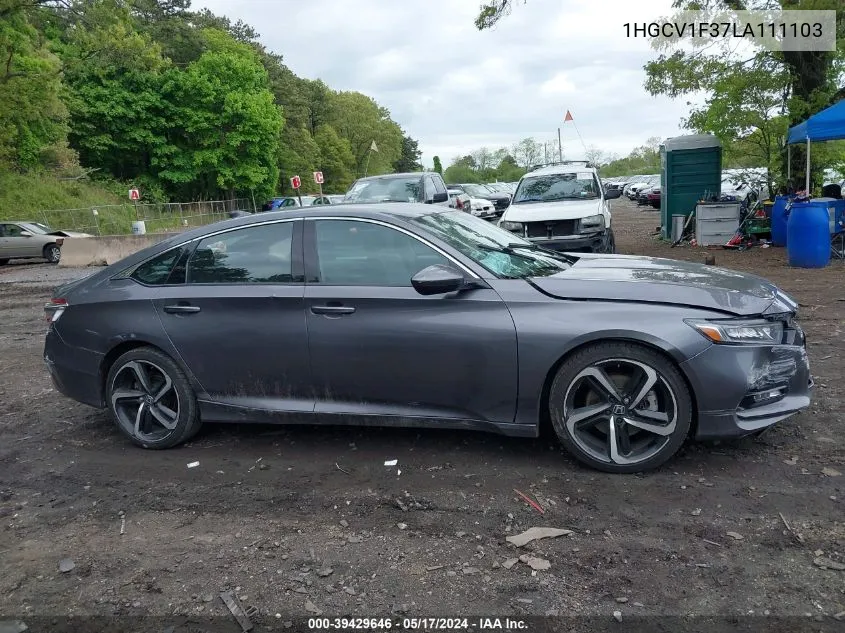 2020 Honda Accord Sport VIN: 1HGCV1F37LA111103 Lot: 39429646