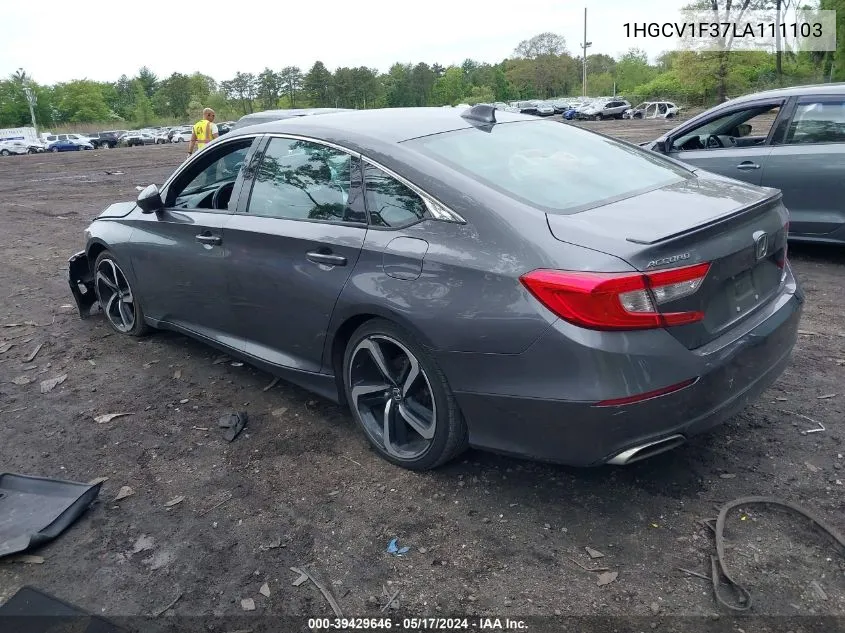 2020 Honda Accord Sport VIN: 1HGCV1F37LA111103 Lot: 39429646