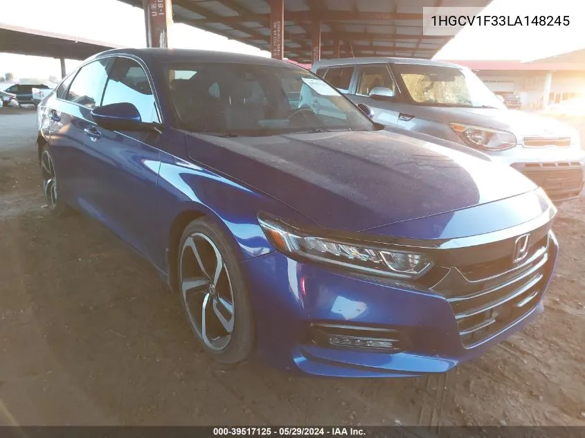 2020 Honda Accord Sport VIN: 1HGCV1F33LA148245 Lot: 39517125