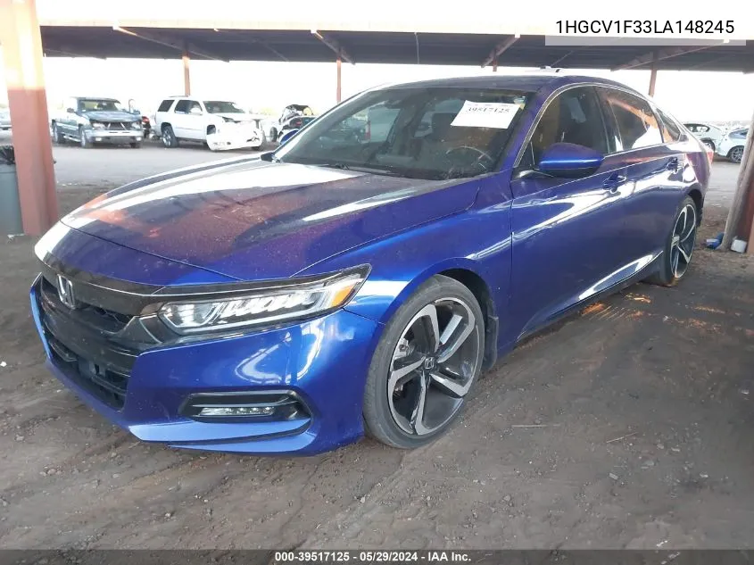 2020 Honda Accord Sport VIN: 1HGCV1F33LA148245 Lot: 39517125