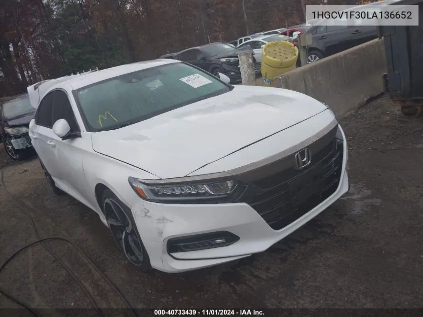 2020 Honda Accord Sport VIN: 1HGCV1F30LA136652 Lot: 40733439