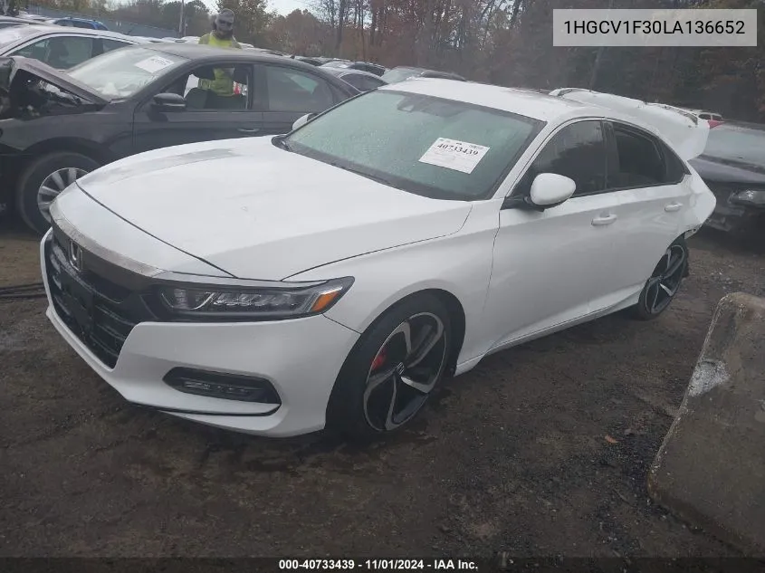 2020 Honda Accord Sport VIN: 1HGCV1F30LA136652 Lot: 40733439