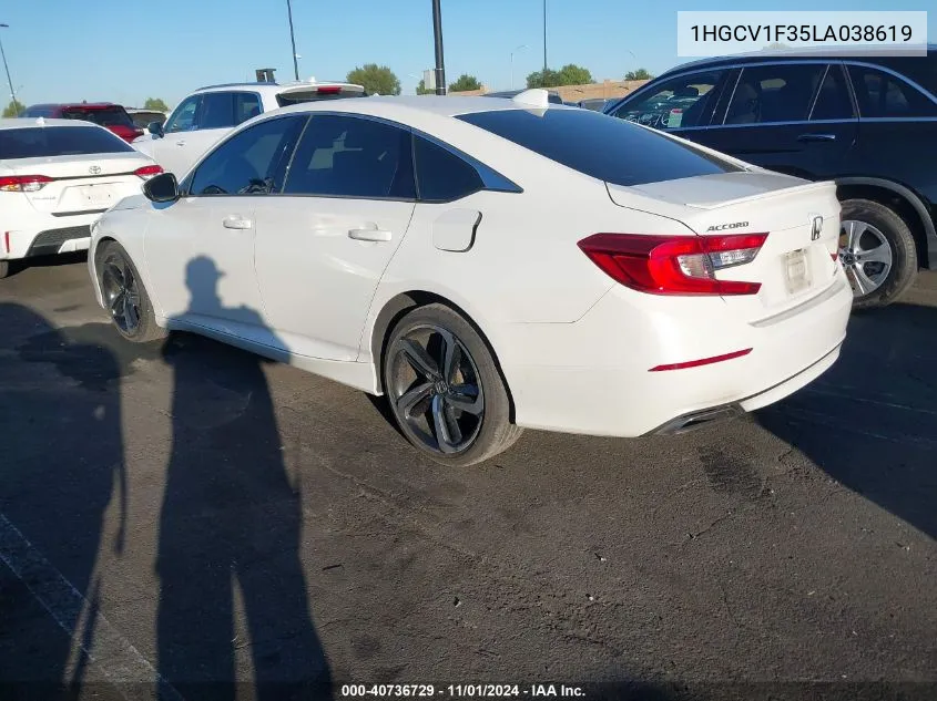 2020 Honda Accord Sport VIN: 1HGCV1F35LA038619 Lot: 40736729