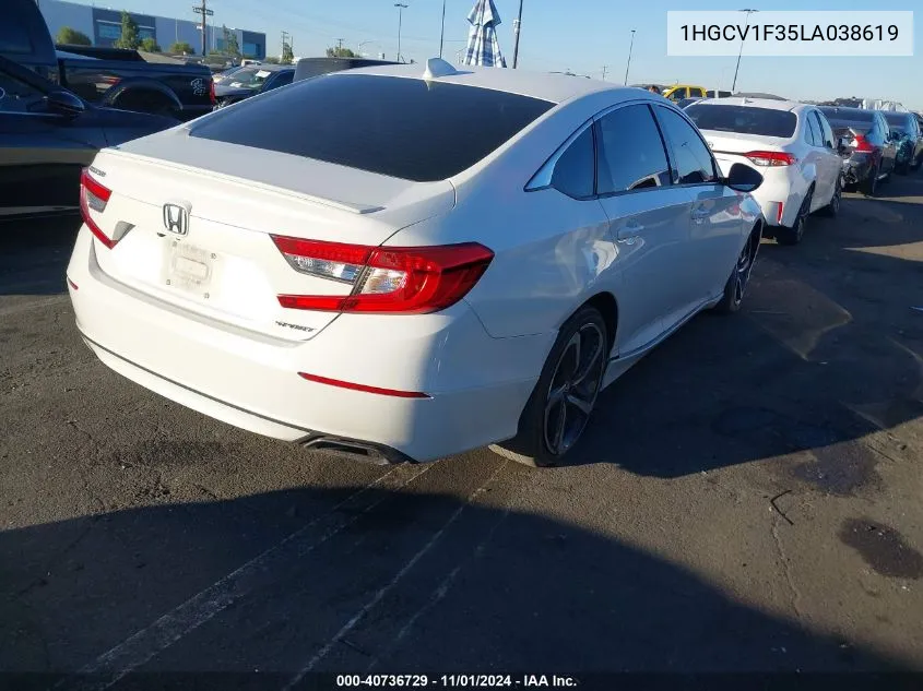 2020 Honda Accord Sport VIN: 1HGCV1F35LA038619 Lot: 40736729