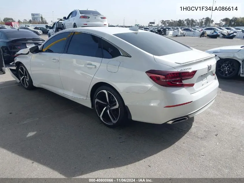 2020 Honda Accord Sport VIN: 1HGCV1F34LA086614 Lot: 40800866