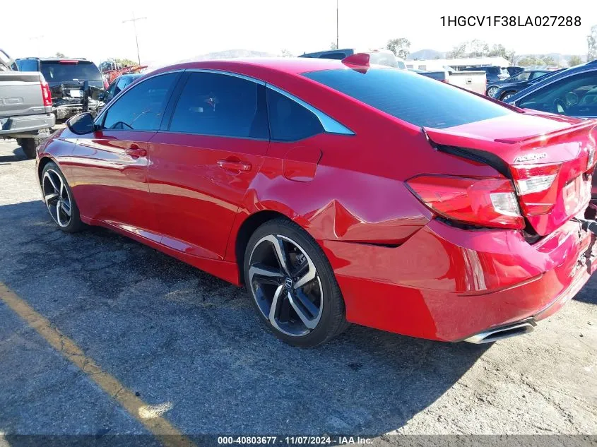 2020 Honda Accord Sport VIN: 1HGCV1F38LA027288 Lot: 40803677