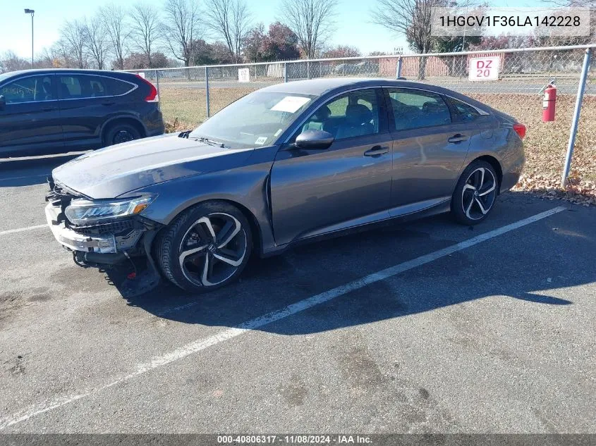 2020 Honda Accord Sport VIN: 1HGCV1F36LA142228 Lot: 40806317